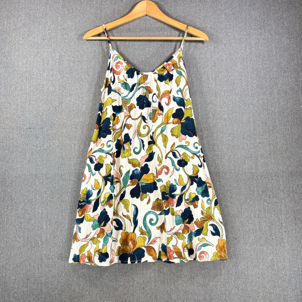 MSK Floral Linen Cami Dress Medium Multicolor Adjustable Straps w/ Pockets